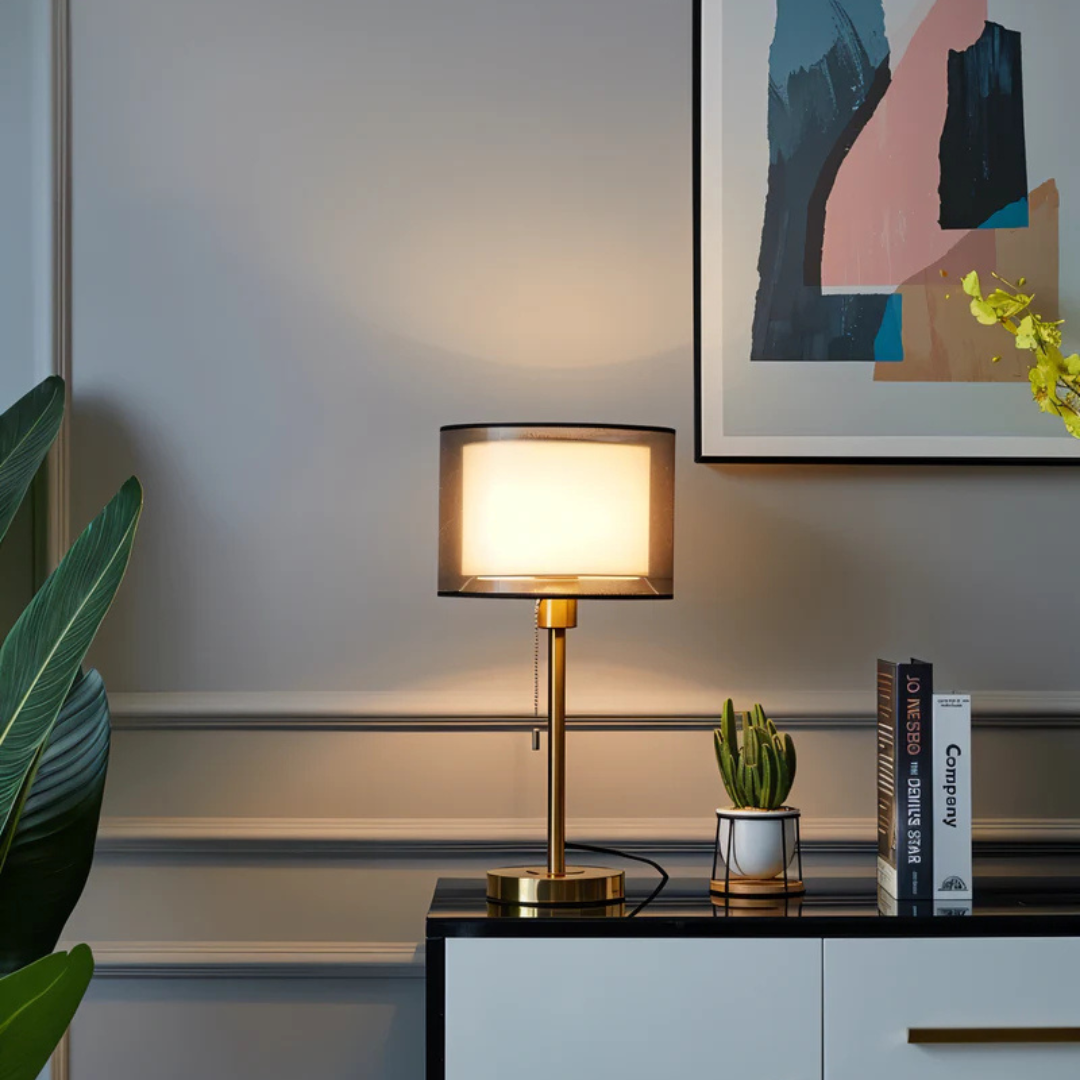 Lumis – Vintage Table Lamp with Double Fabric Shade | Warm Ambient Lighting for Bedroom or Living Room