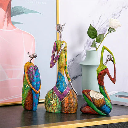 Modern Abstract Woman Sculptures – Handcrafted Colourful Resin Art for Home Decor