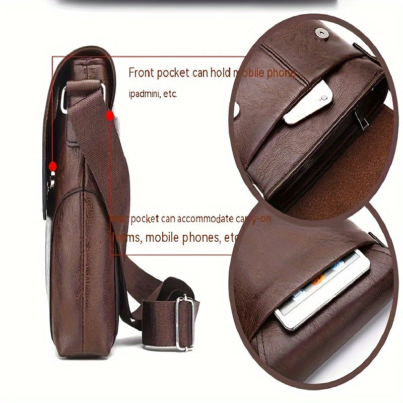 Vintage Luxe PU Leather Shoulder Bag – Men’s Crossbody Messenger Bag with Adjustable Strap