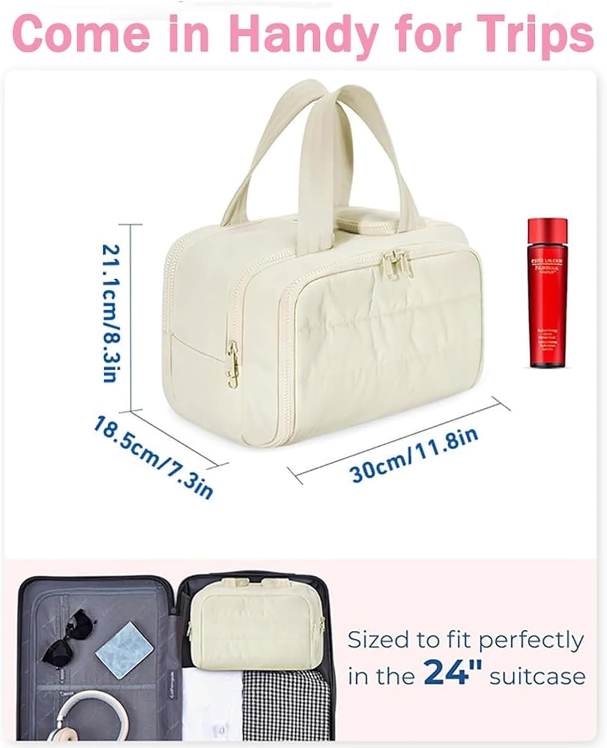 4-in-1 Puffy Toiletry Bag for Women – Large Travel Makeup & Skincare Organiser