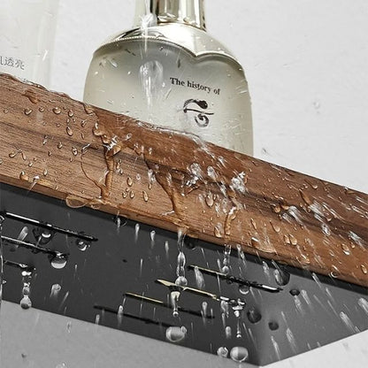 Solid Wood Bathroom Shelf – No-Drill Wall-Mounted Organiser Rack