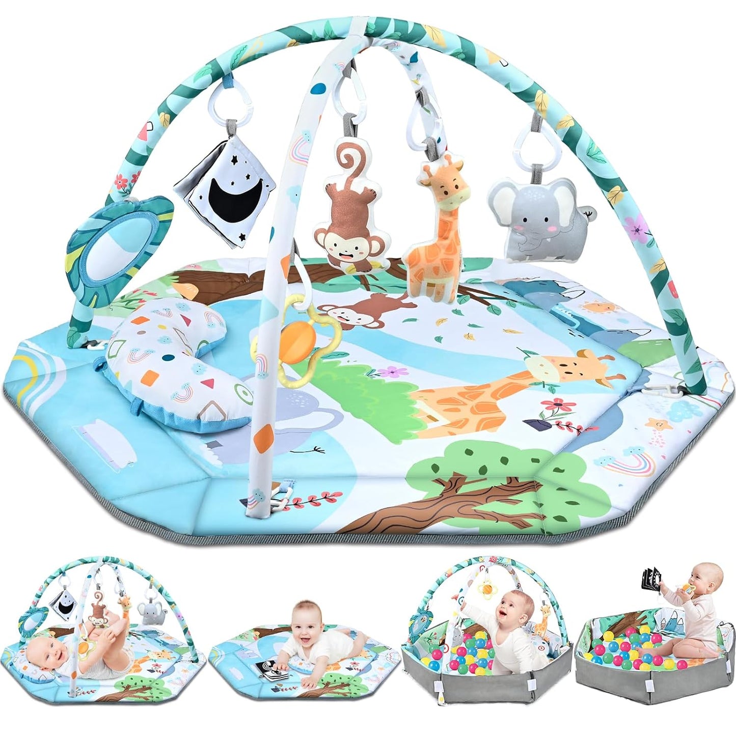 8-in-1 Baby Play Mat & Ball Pit with 6 Toys – A Complete Development Gym for Infants