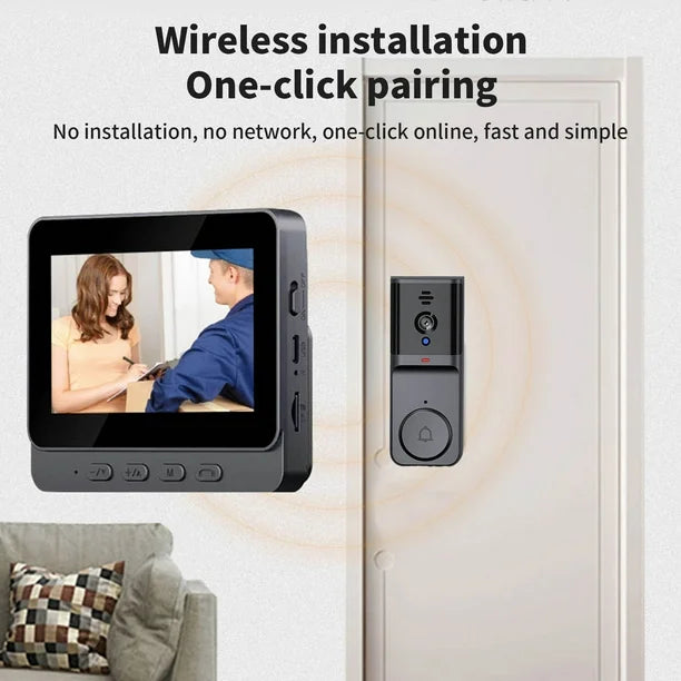 Wireless HD Doorbell Camera 4.3" IPS Display with Rechargeable Battery – Easy Installation