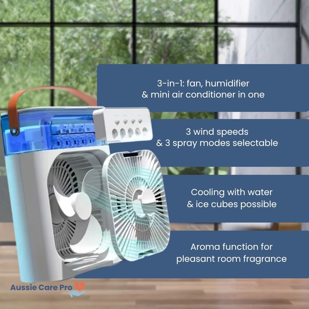 AeroMist – 3‑in‑1 Portable Fan, Humidifier & Cooling Air Mist
