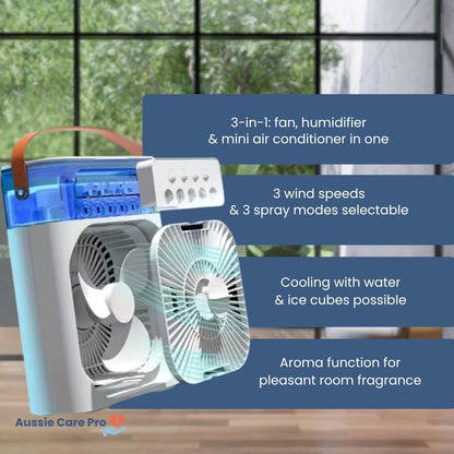 AeroMist – 3‑in‑1 Portable Fan, Humidifier & Cooling Air Mist