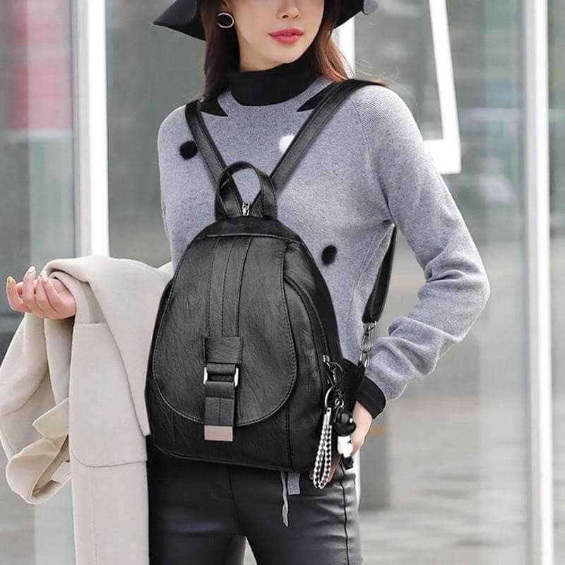 Marzen Anti-Theft Women’s Leather Backpack – Genuine Sheepskin Softback Bag with Secure Back Zipper