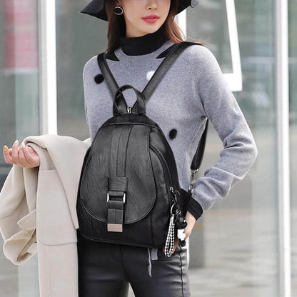 Marzen Anti-Theft Women’s Leather Backpack – Genuine Sheepskin Softback Bag with Secure Back Zipper