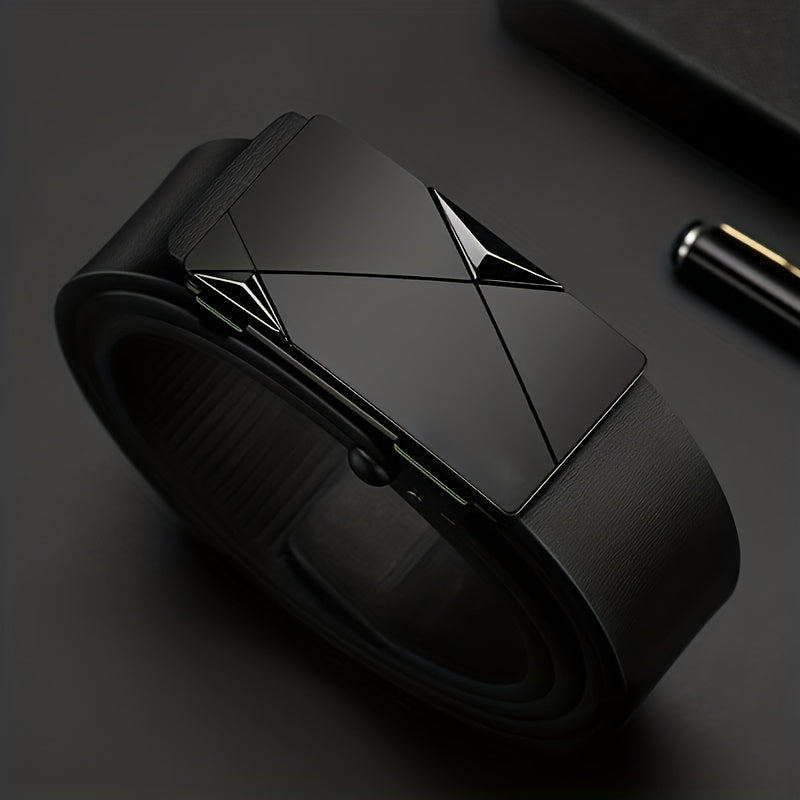 Men’s Genuine Leather Belt with Automatic Buckle – Classic Adjustable Cowhide Waist Belt