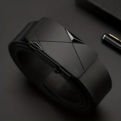 Men’s Genuine Leather Belt with Automatic Buckle – Classic Adjustable Cowhide Waist Belt