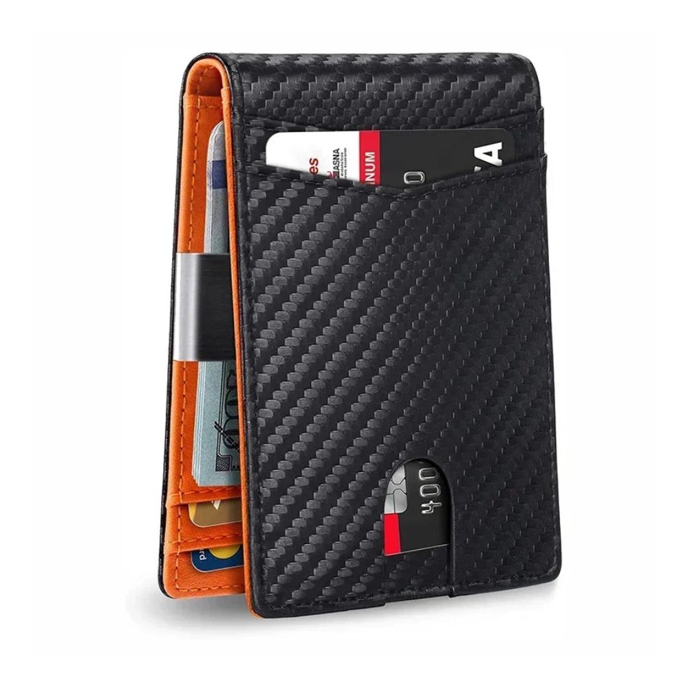 TravelPrime | RFID Blocking Slim Travel Wallet – Carbon Look Minimalist Bi-Fold for Men