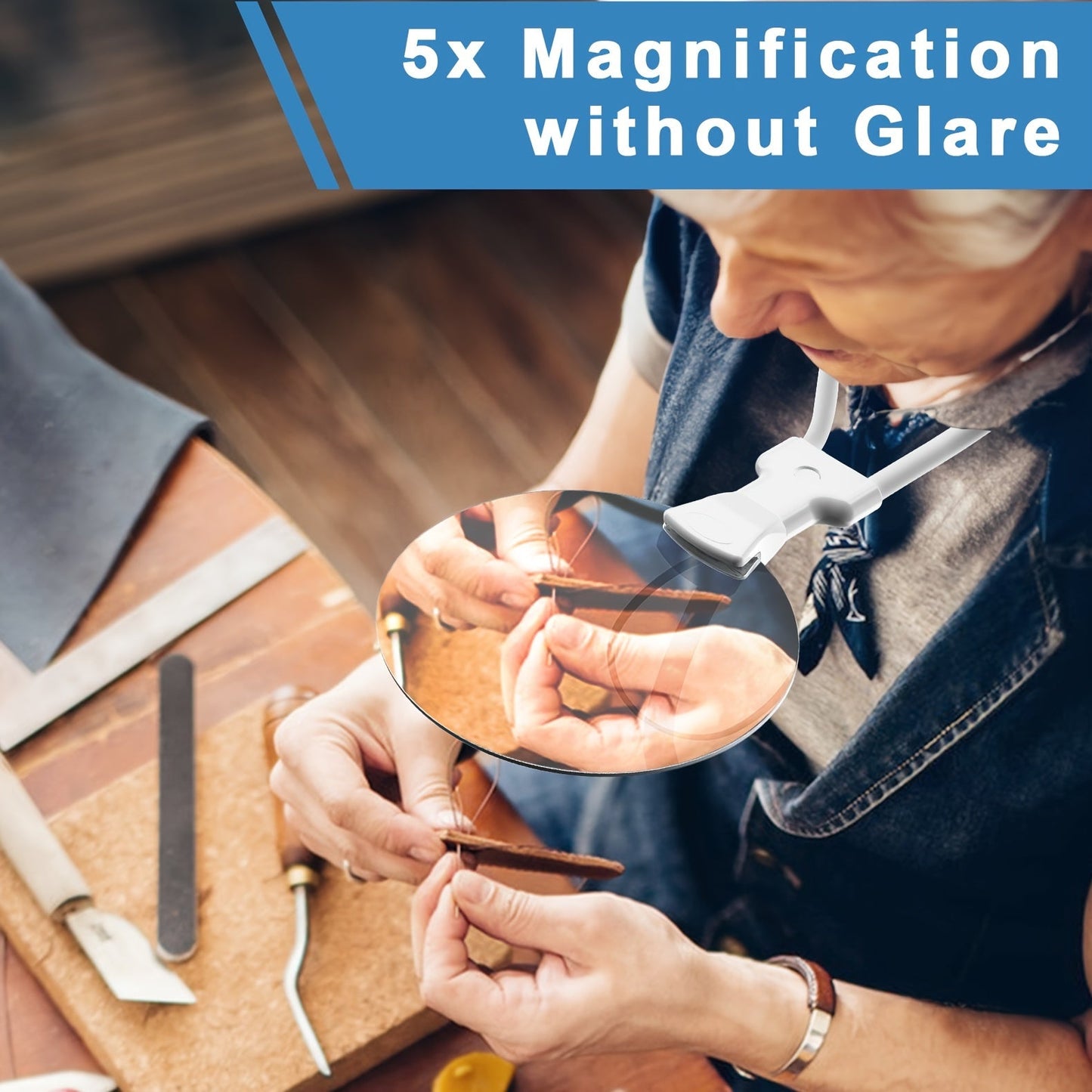 5X Magnifying Glass Pro – Hands-Free Adjustable Neck Magnifier for Reading, Crafts & Seniors