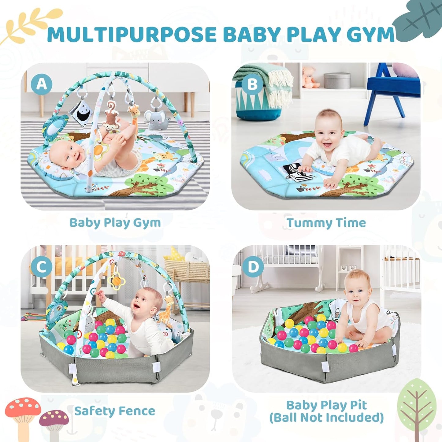 8-in-1 Baby Play Mat & Ball Pit with 6 Toys – A Complete Development Gym for Infants