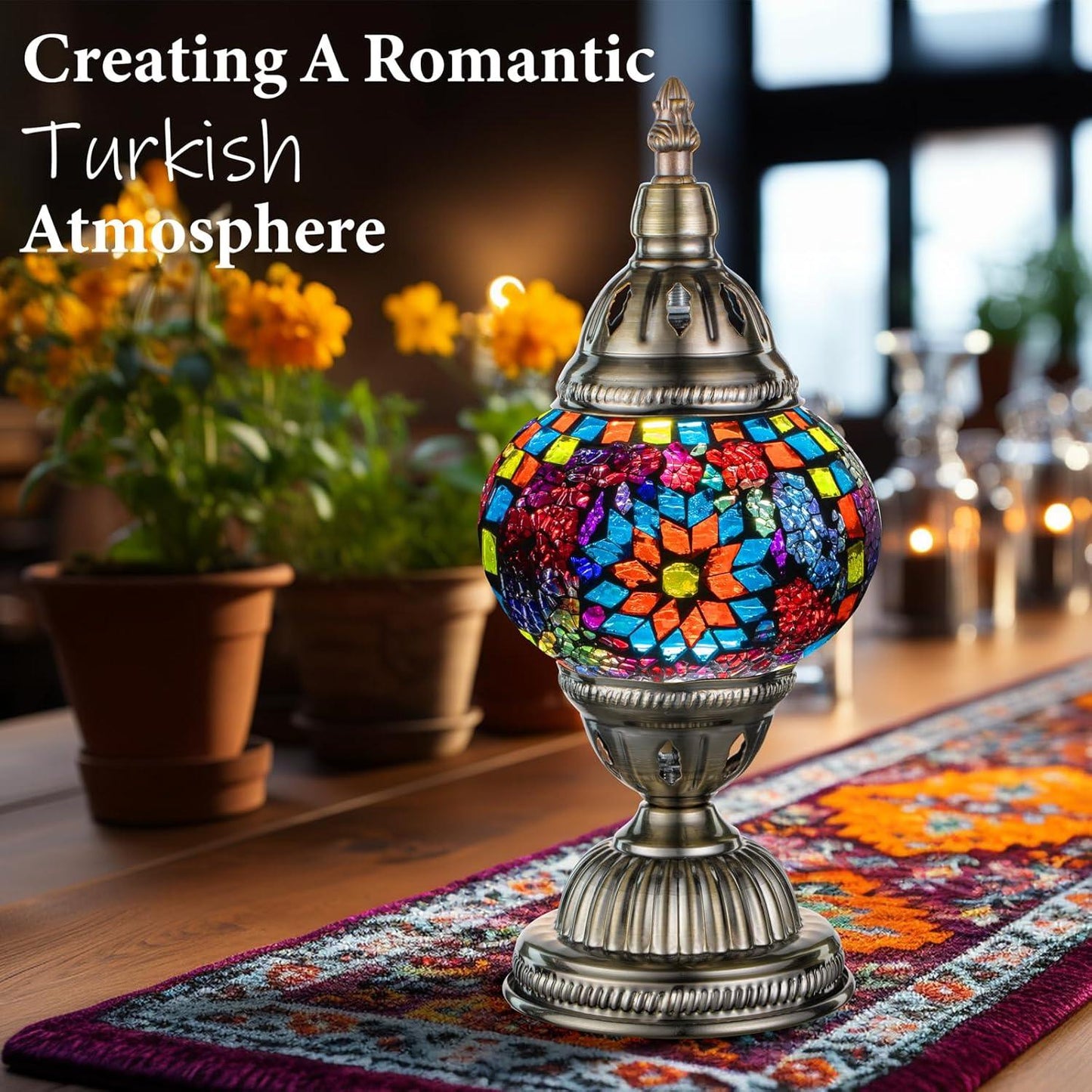Marrakech Turkish Table Lamp – Handcrafted Mosaic Glass with Bronze Base
