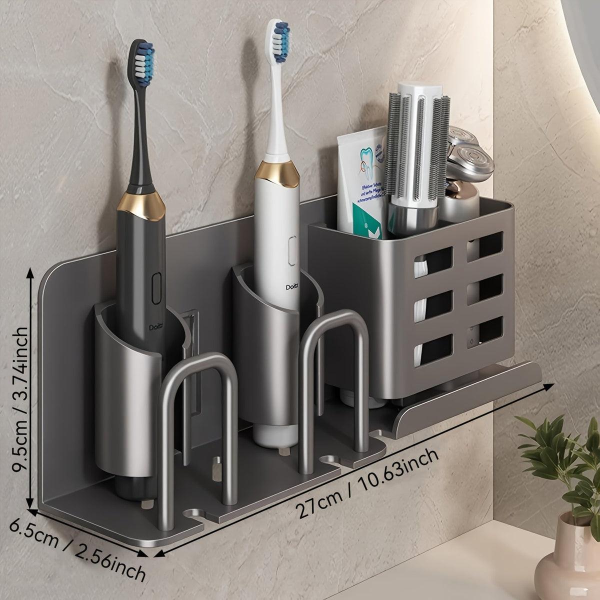 BristleHub Wall-Mounted Electric Toothbrush Holder – Aluminium Bathroom Organizer with Drainage Holes