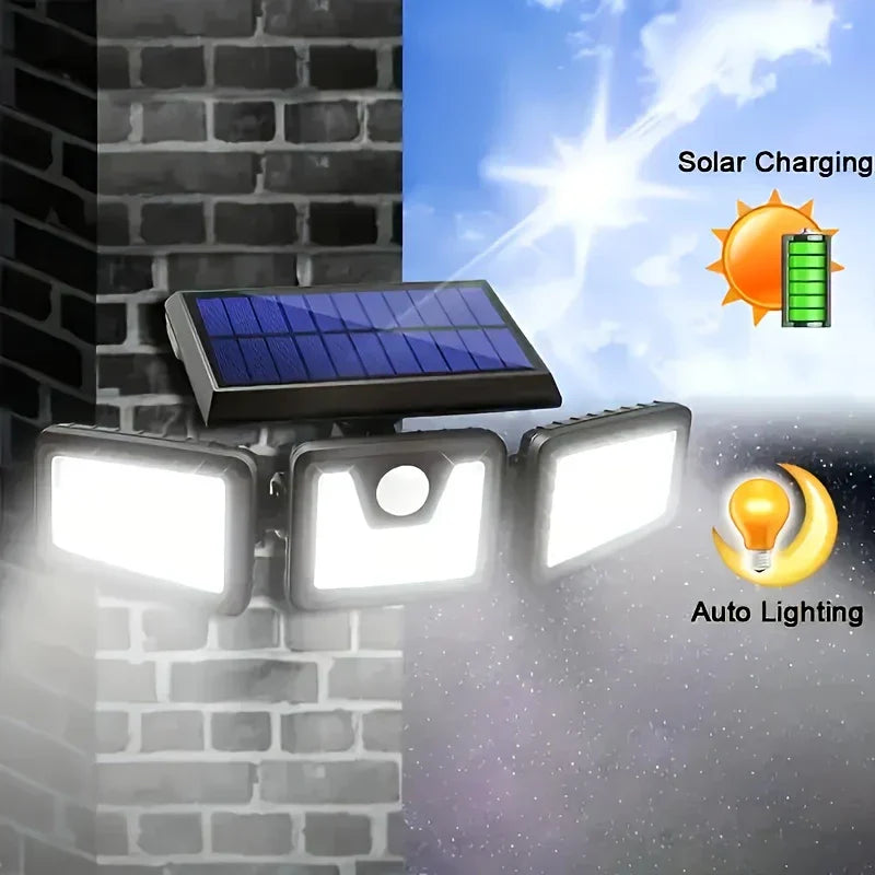 Solar LED Floodlight with Motion Sensor – 3-Head Outdoor Security Lighting for Garden, Driveway & Garage