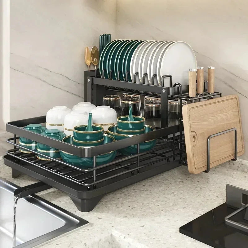Adjustable Stainless Steel Dish Drying Rack – Space-Saving Kitchen Drainer for Plates, Glasses & Cutlery