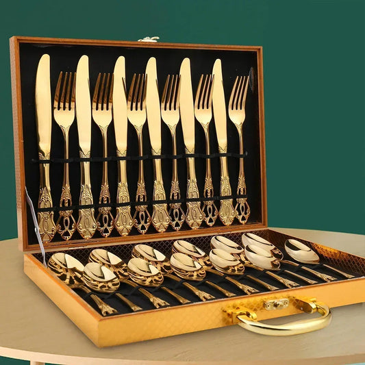 Aurique – 24-Piece Stainless Steel Cutlery Set with Elegant Engraving