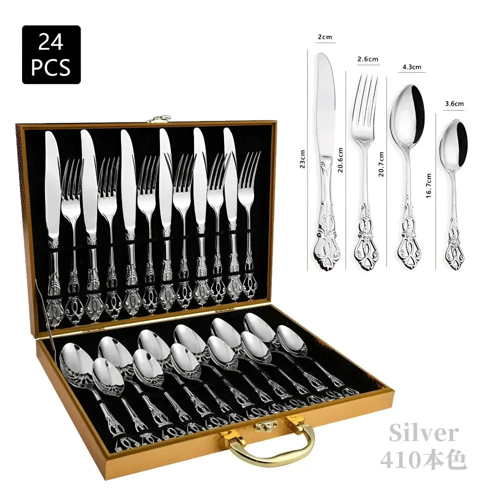 Aurique – 24-Piece Stainless Steel Cutlery Set with Elegant Engraving