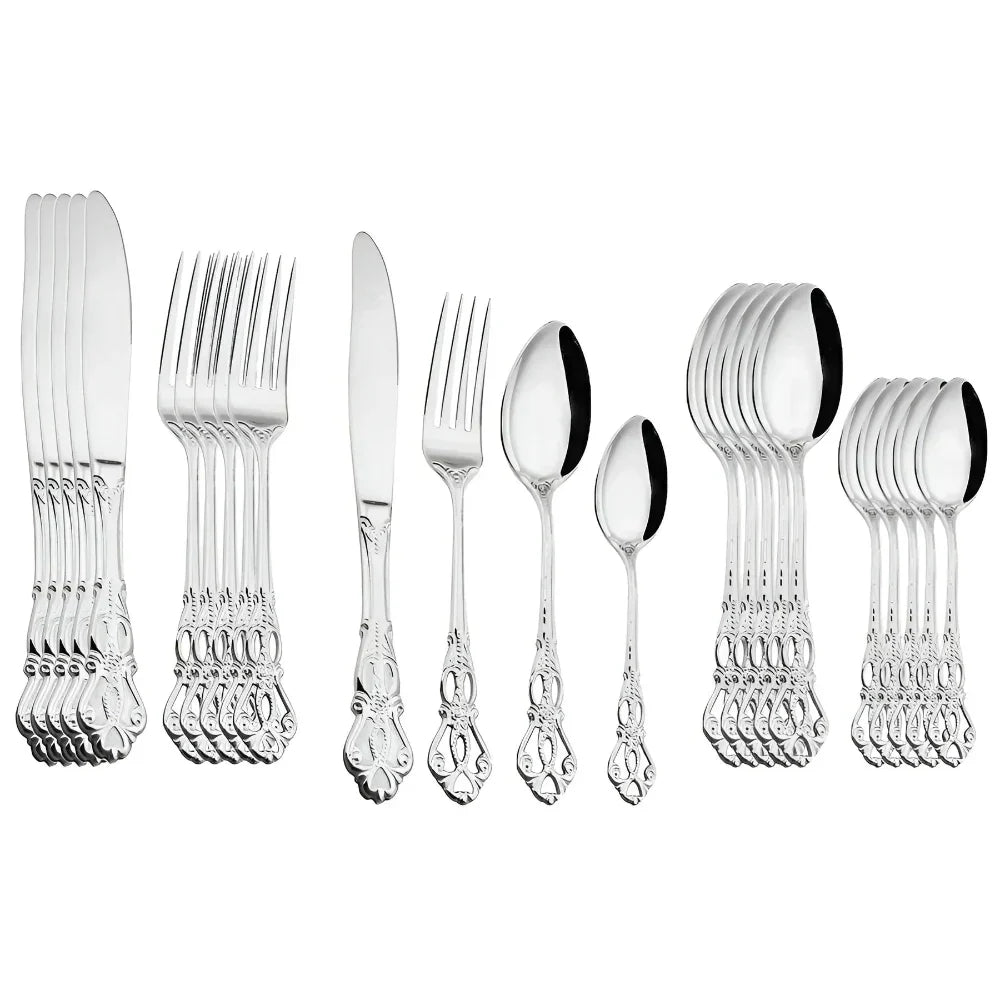 Aurique – 24-Piece Stainless Steel Cutlery Set with Elegant Engraving