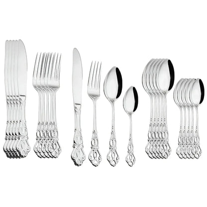 Aurique – 24-Piece Stainless Steel Cutlery Set with Elegant Engraving