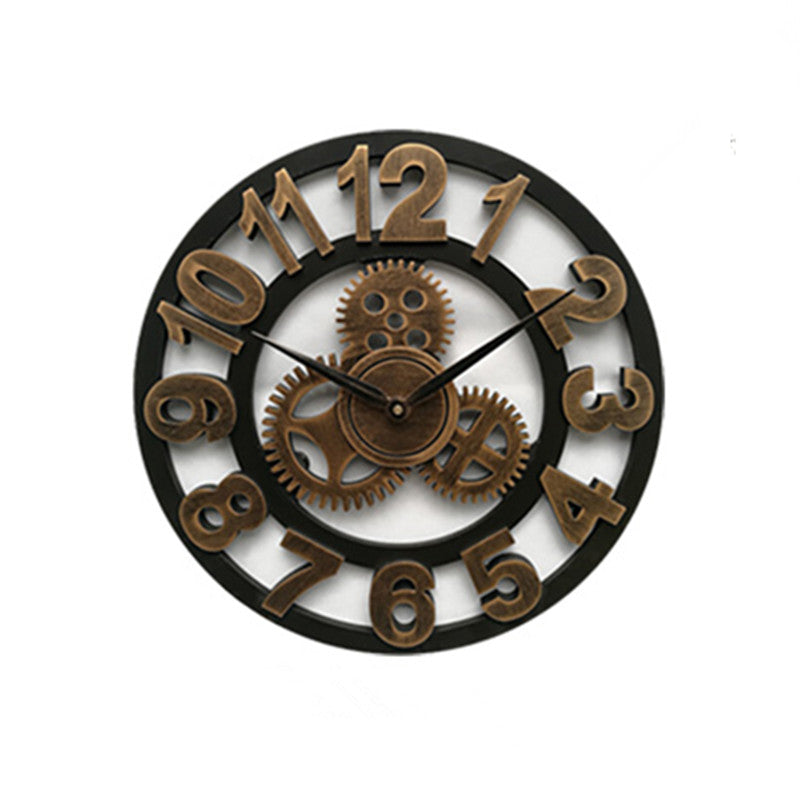 Retro Industrial Wall Clock – Decorative Wooden Gear Design for Home & Office