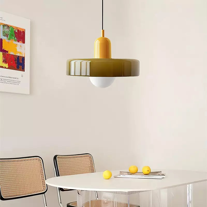 Coloured Glass Pendant Light – Elegant Bauhaus-Style Hanging Lamp for Living Room & Dining Area