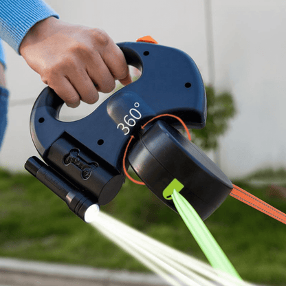 DoubleDog Retractable Dual Dog Lead with Anti-Tangle Swivel & Built-in Torch – 4m Extendable for Two Dogs