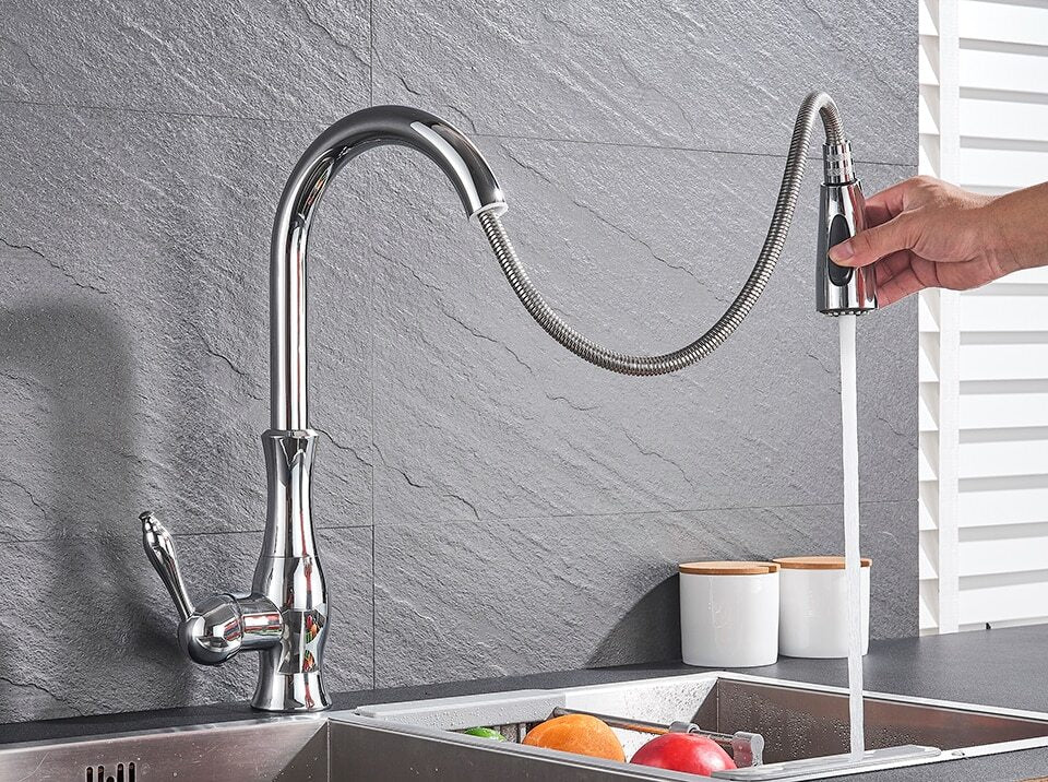 Modern Pull-Out Kitchen Mixer Tap – Stainless Steel 360° Swivel with Extendable Spray Head