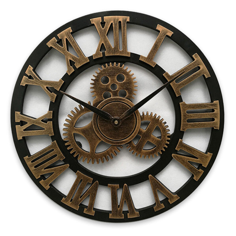 Retro Industrial Wall Clock – Decorative Wooden Gear Design for Home & Office