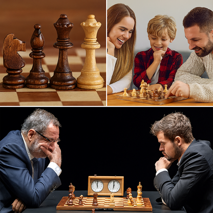 Wooden Chess Set – Tournament Grade Folding Board with Handcrafted Pieces