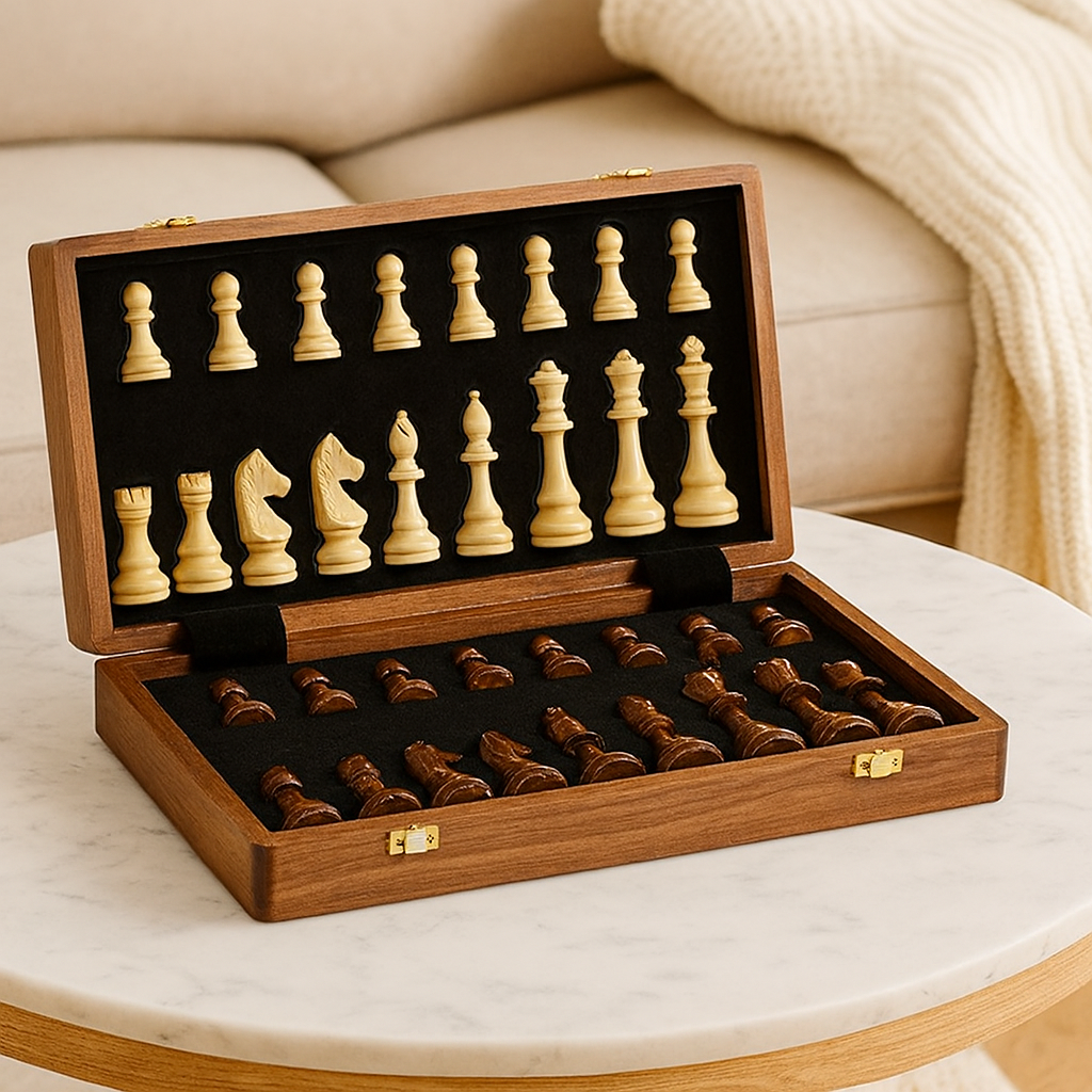 Wooden Chess Set – Tournament Grade Folding Board with Handcrafted Pieces