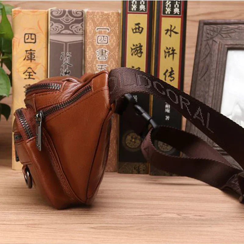 Genuine Cowhide Leather Waist Bag for Men – Large Capacity Fanny Pack, Belt & Crossbody Travel Bag