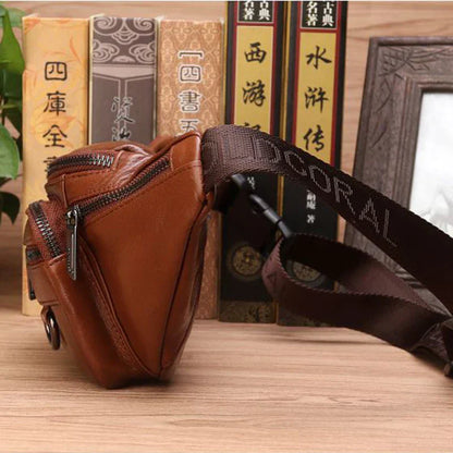 Genuine Cowhide Leather Waist Bag for Men – Large Capacity Fanny Pack, Belt & Crossbody Travel Bag
