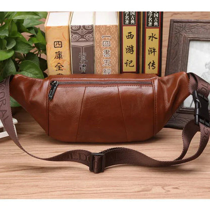 Genuine Cowhide Leather Waist Bag for Men – Large Capacity Fanny Pack, Belt & Crossbody Travel Bag