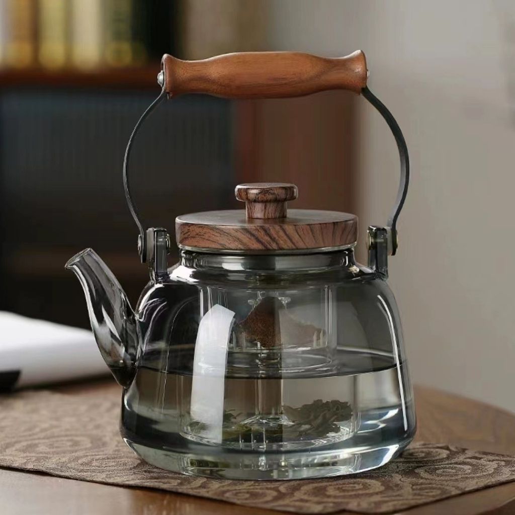 Zoie Glass Teapot with Infuser – Heat-Resistant 1000ml Borosilicate Kettle with Wooden Handle