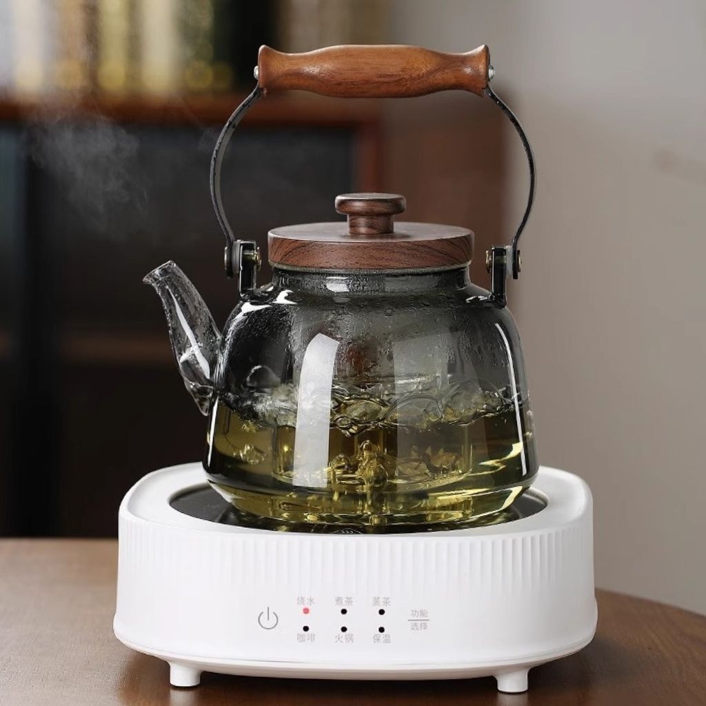 Zoie Glass Teapot with Infuser – Heat-Resistant 1000ml Borosilicate Kettle with Wooden Handle