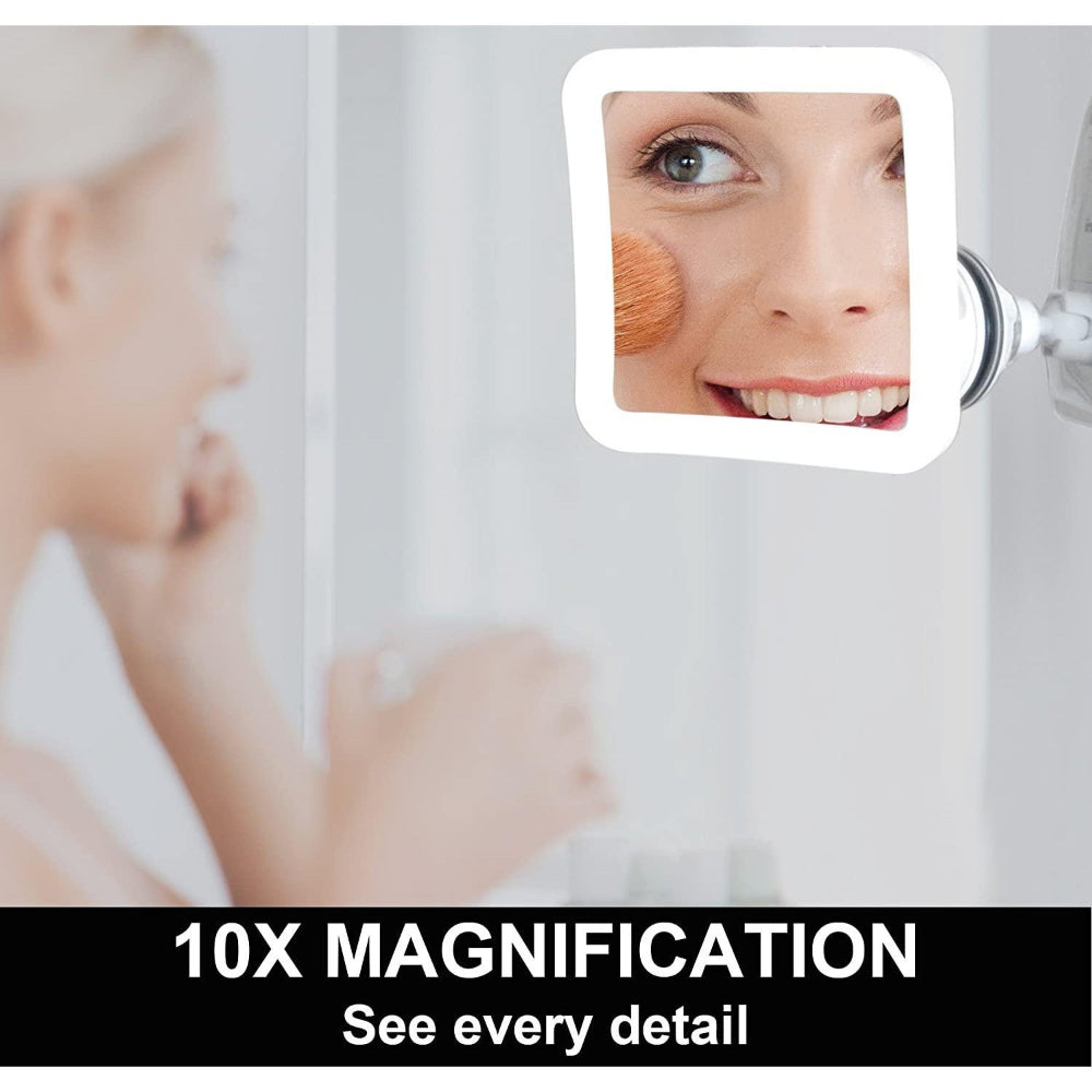 GlowView 10X Lighted Magnifying Mirror with LED & Suction Mount – Portable Makeup Mirror