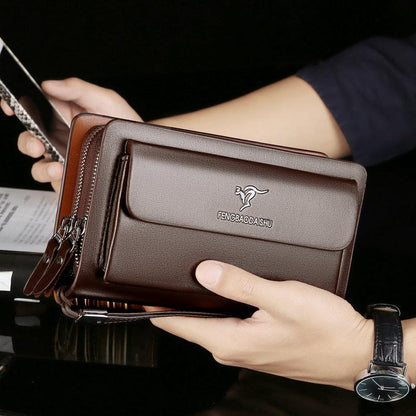 Men's Genuine Leather Clutch Bag – Stylish & Spacious PU Leather Wallet for Daily Essentials