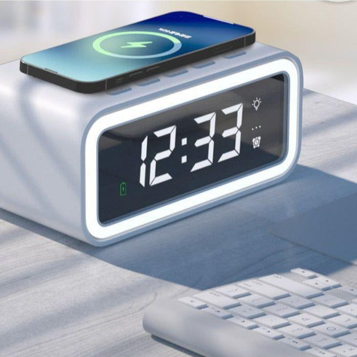 2-in-1 Alarm Clock with Wireless Charger – Digital LED Display | Qi-Compatible