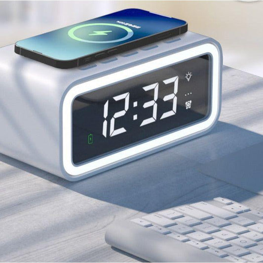 MultiTime 2-in-1 Digital Alarm Clock with Wireless Qi Charging – LED Display & Snooze Function