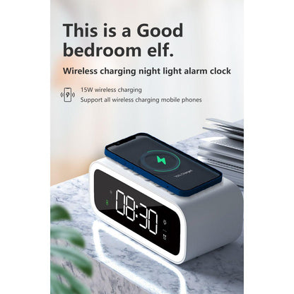2-in-1 Alarm Clock with Wireless Charger – Digital LED Display | Qi-Compatible