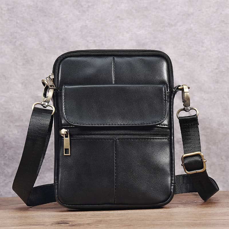 Men’s Small Genuine Leather Shoulder Bag – Compact Crossbody with Adjustable Strap