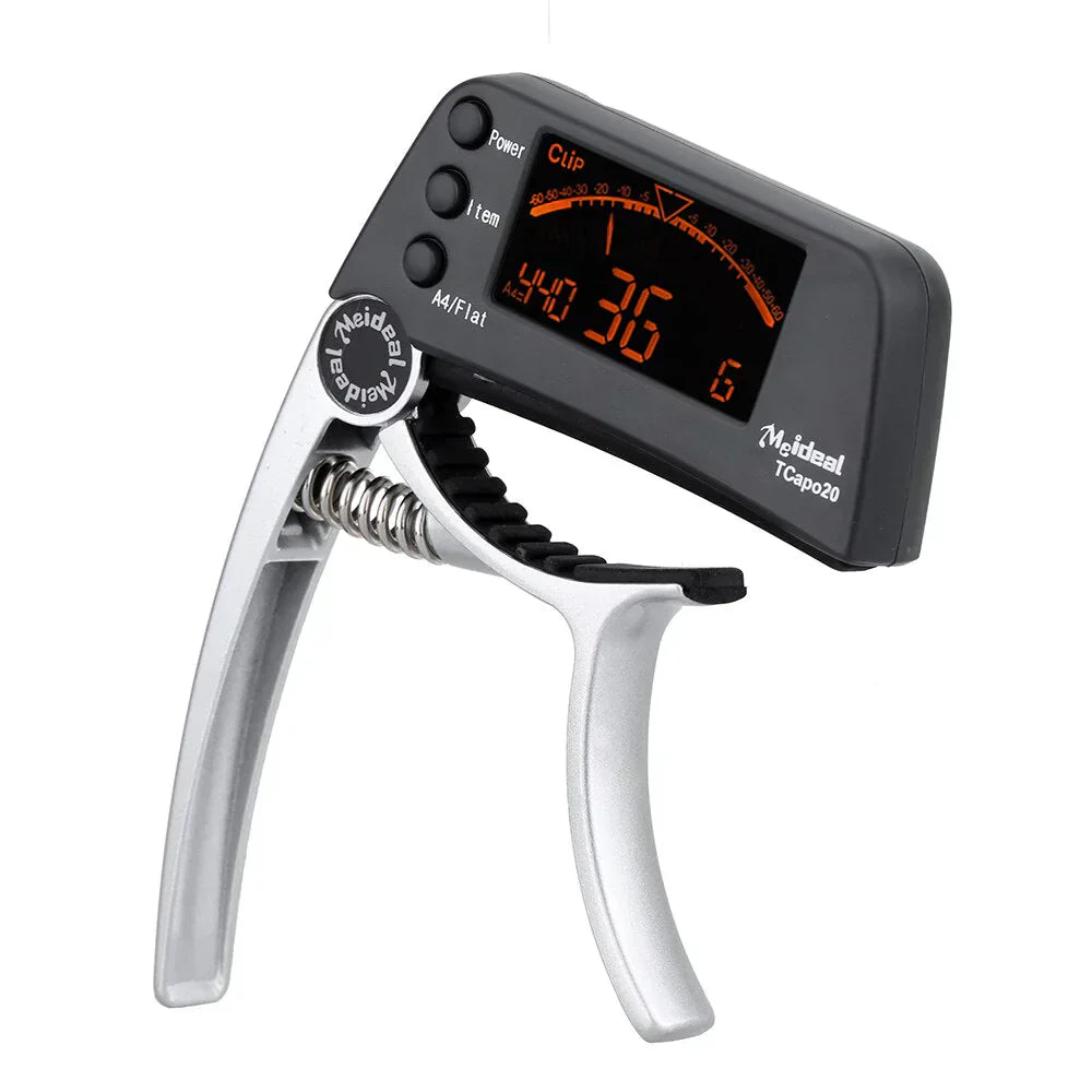 2-in-1 Guitar Capo and Tuner – Clip-On Digital Tuner for Acoustic, Electric, Bass, Ukulele & More