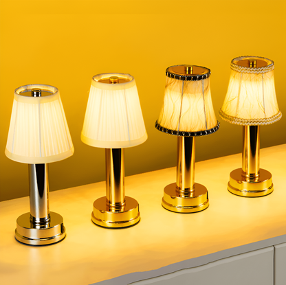 Vintage Flare – Dimmable Aluminium Table Lamp with Fabric Shade | Portable LED Lighting