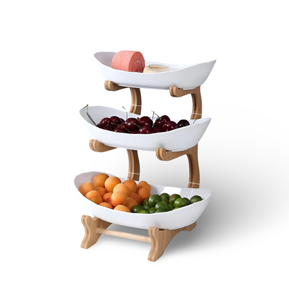 Wooden Tiered Fruit Bowl – Modern Multi-Layer Snack & Fruit Display Stand
