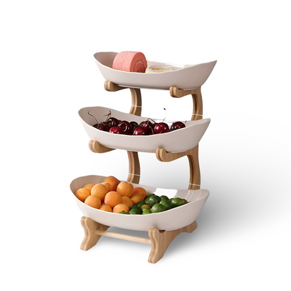 Wooden Tiered Fruit Bowl – Modern Multi-Layer Snack & Fruit Display Stand