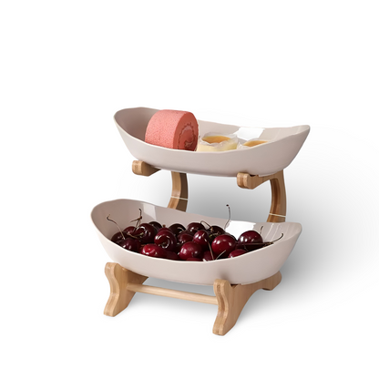 Wooden Tiered Fruit Bowl – Modern Multi-Layer Snack & Fruit Display Stand