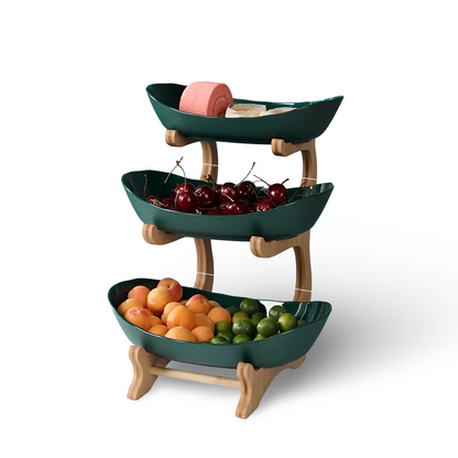 Wooden Tiered Fruit Bowl – Modern Multi-Layer Snack & Fruit Display Stand