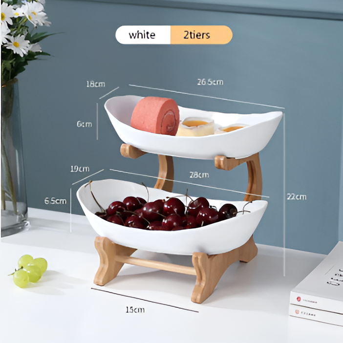 Wooden Tiered Fruit Bowl – Modern Multi-Layer Snack & Fruit Display Stand