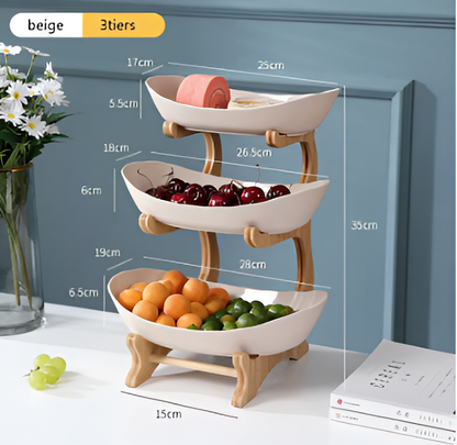 Wooden Tiered Fruit Bowl – Modern Multi-Layer Snack & Fruit Display Stand